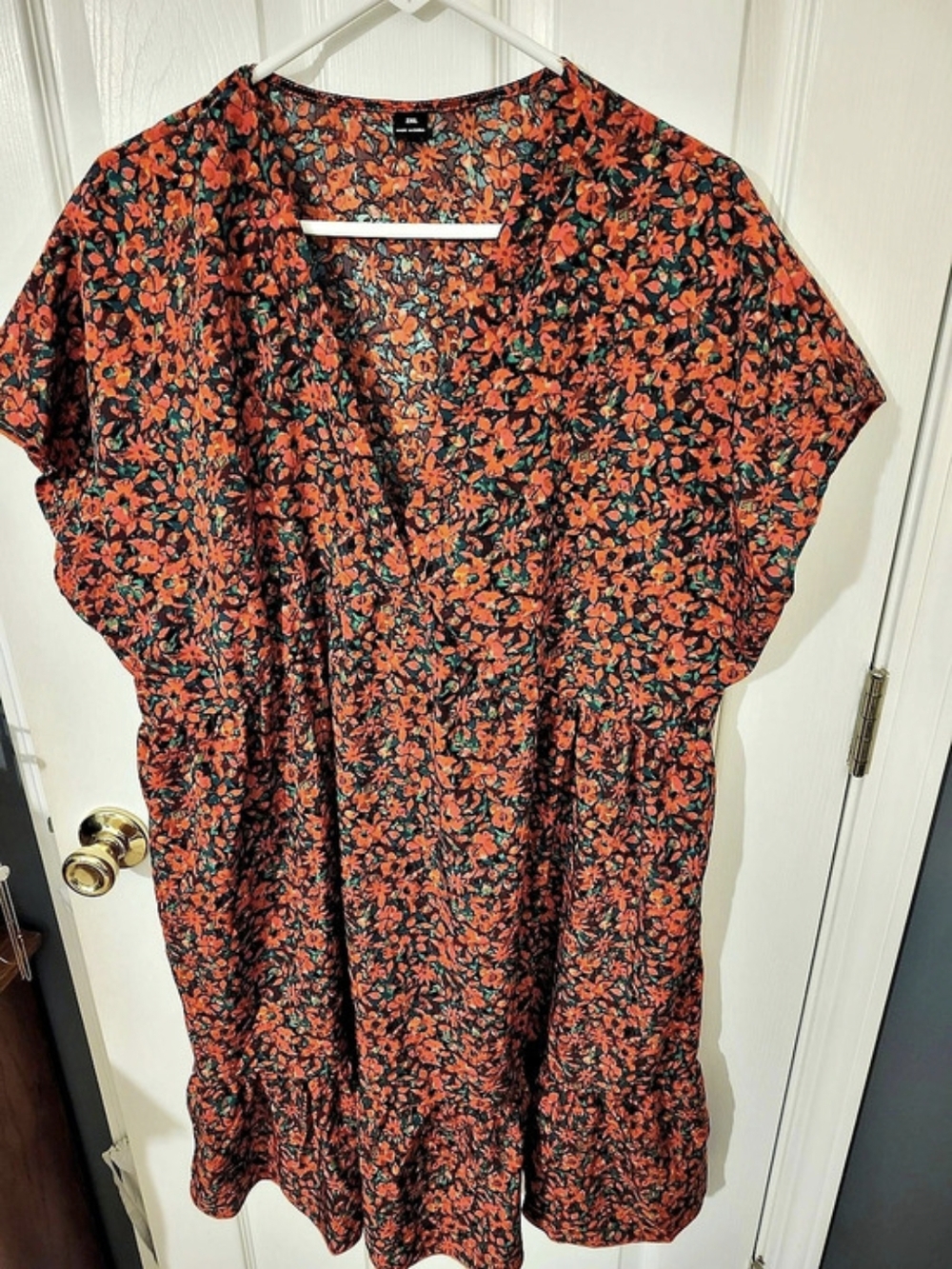 SHEIN Floral Mini Dress in Black & Orange&Green